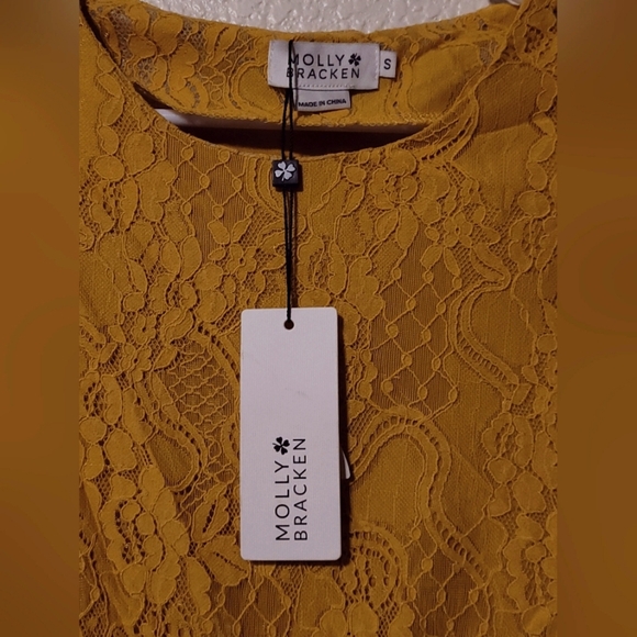 Molly Bracken Yellow Lace Sleeveless Ruffle Mini Dress Size Small - Picture 5 of 11